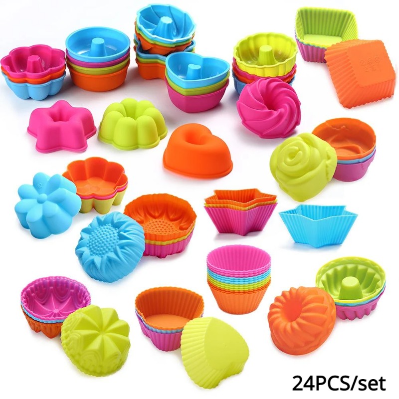 Donut Mold Silicone - 24 Adet Silikon Muffin Kek Kalıbı,